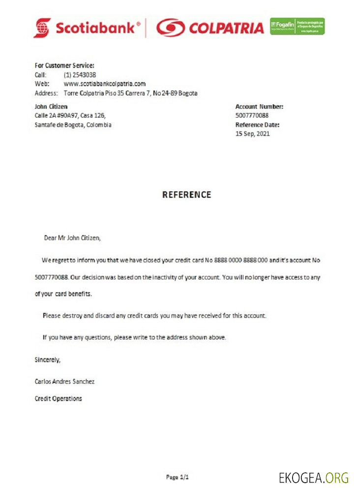 Référence Colombia , Scotiabank Colpatria , closure